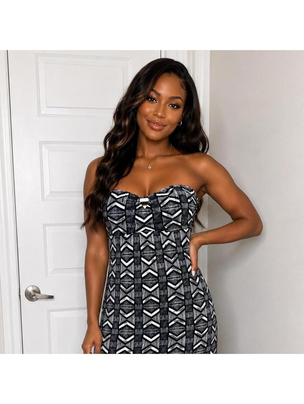 🖤🤍 Black & White Strapless Maxi Dress – Size Large